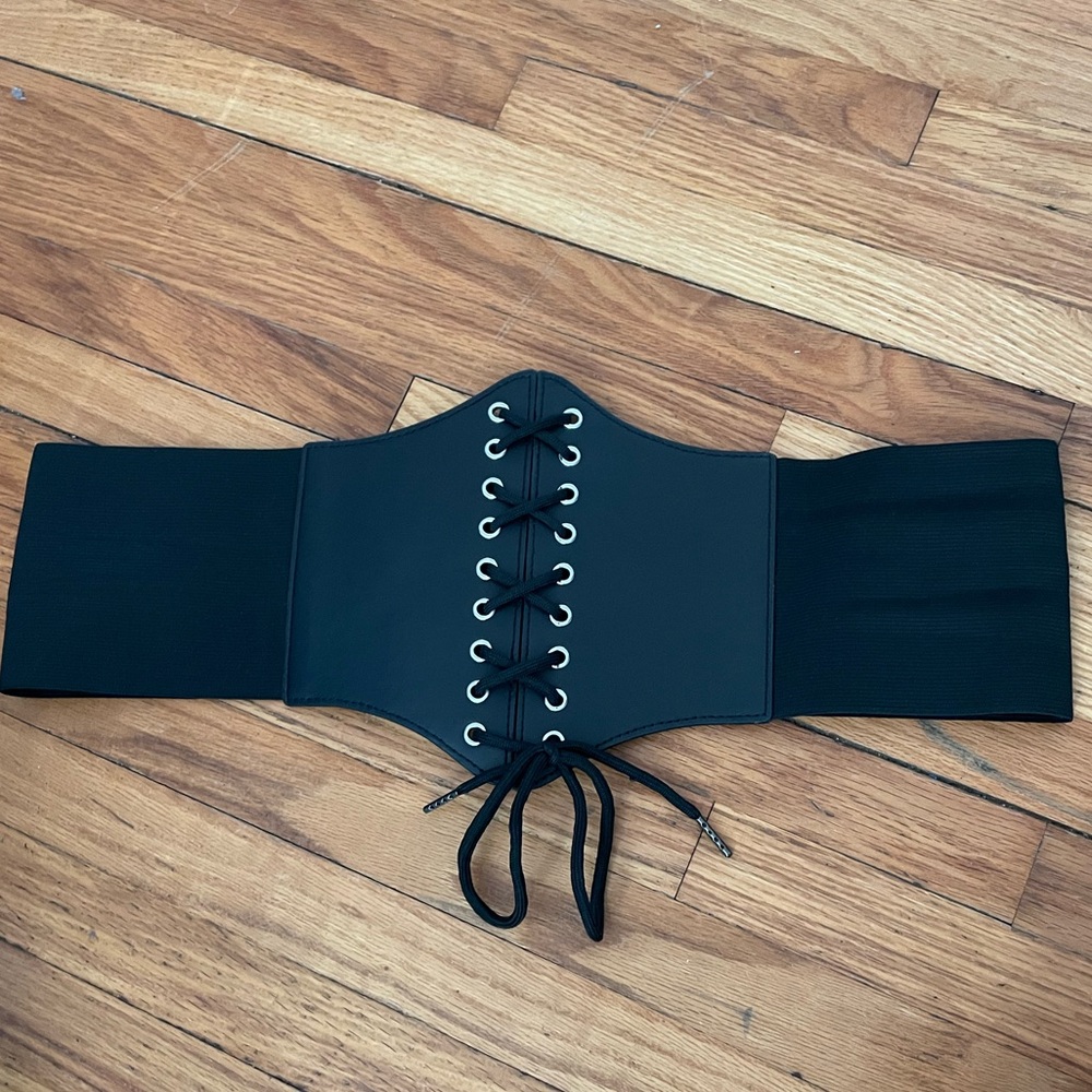 Black Lace-Up Corset Belt
